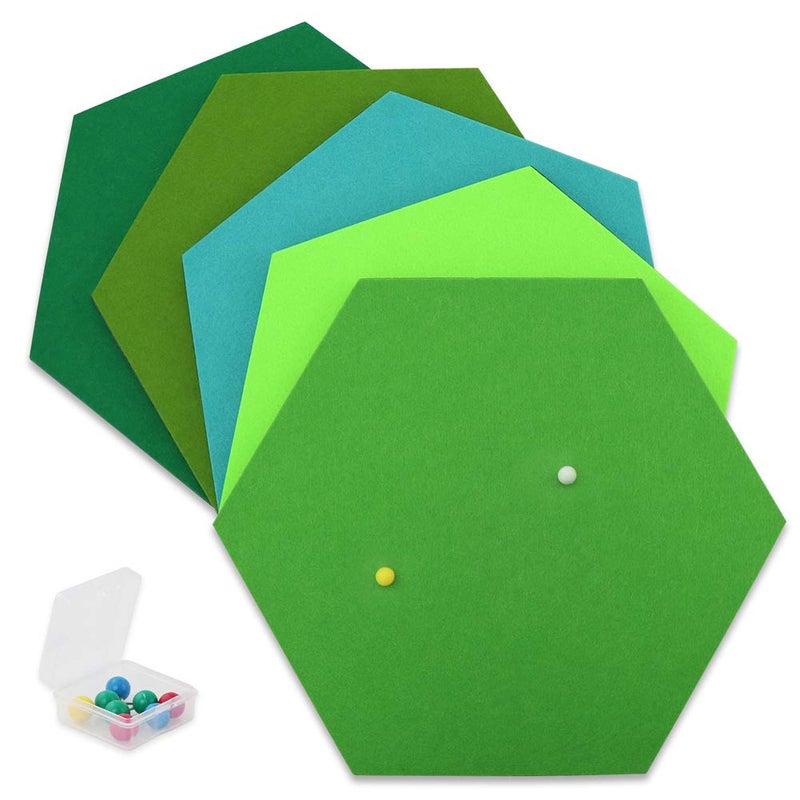 SEG Direct Hexagon Felt Cork Board Tiles, Large Hexagon Felt Bulletin Board Tiles Self Adhesive Picture Board, Memo Notice Tiles Pin Board for Walls Office, 11.8" x 10.2", 5PCS(Green Series) - Image 1